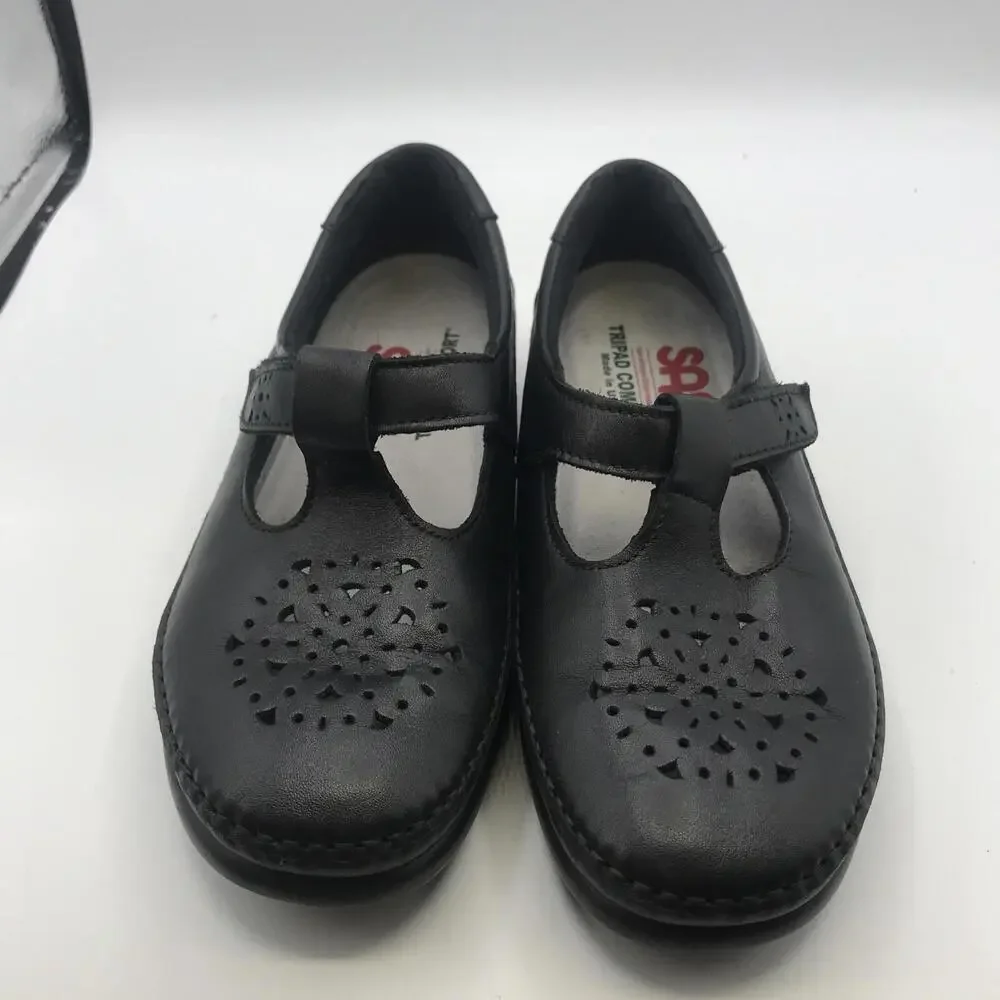 SAS Women's Willow Comfort Shoes Black Leather Moc Mary Janes 6.5 Narrow T-Strap